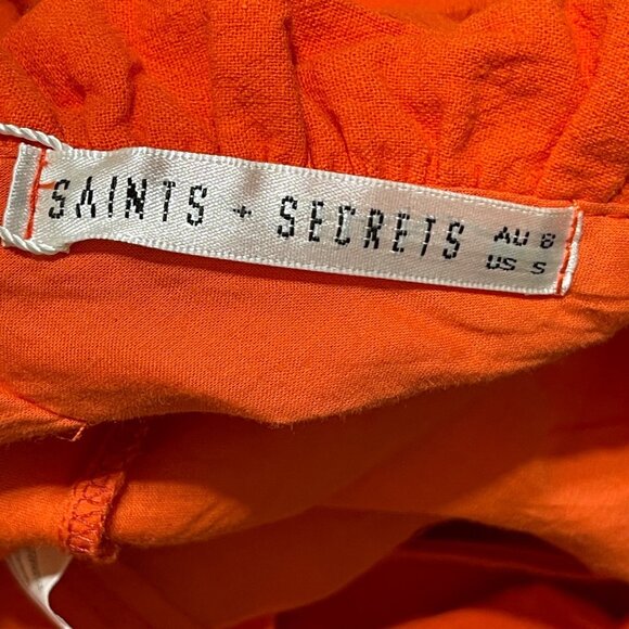 New Saints + Secrets Halter Mini Dress Tangerine S Small Layered Hem Cotton - Picture 5 of 10